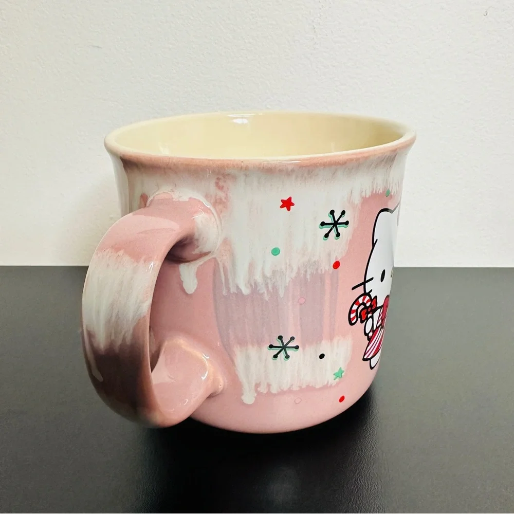 HELLO KITTY Pink White Drip Reactive Glaze Christmas Ceramic 20 oz. Mug NEW! - Picture 3 of 6